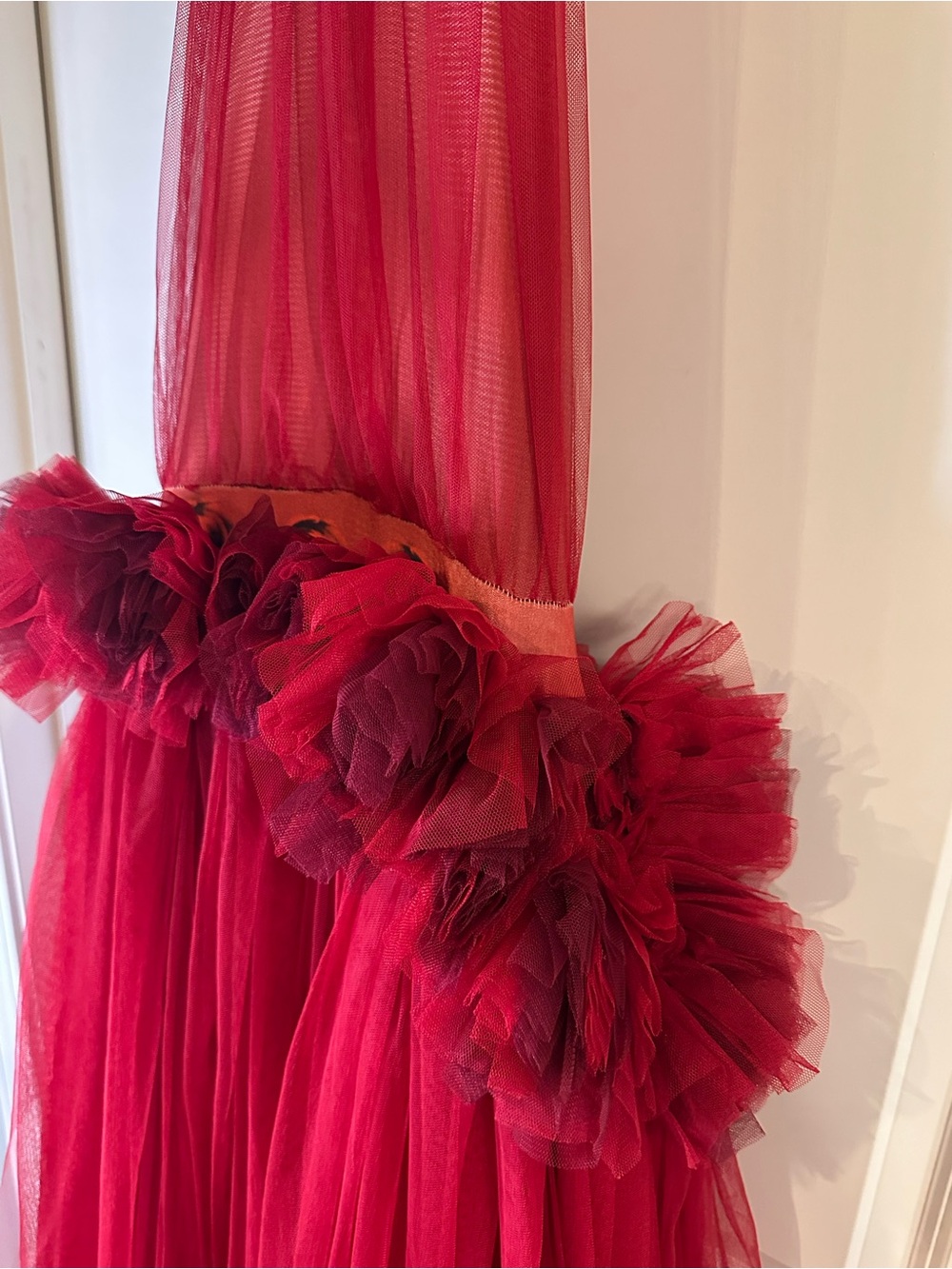 Red Tulle Ruffle Halter Maxi Gown Formal Dress Women’s Medium - Picture 4 of 12